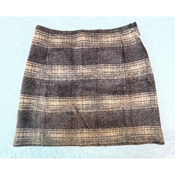 Uniqlo Dresses & Skirts - Uniqlo Womens Wool Blend Plaid Mini Skirt Large Dark Brown Career Lined Zip New